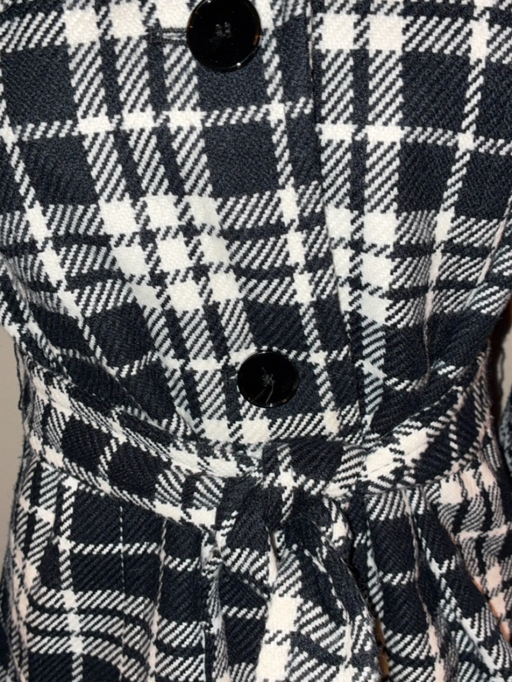 East 5th Black White Plaid Belted Jacket Size Medium Cropped Coat - Picture 2 of 5
